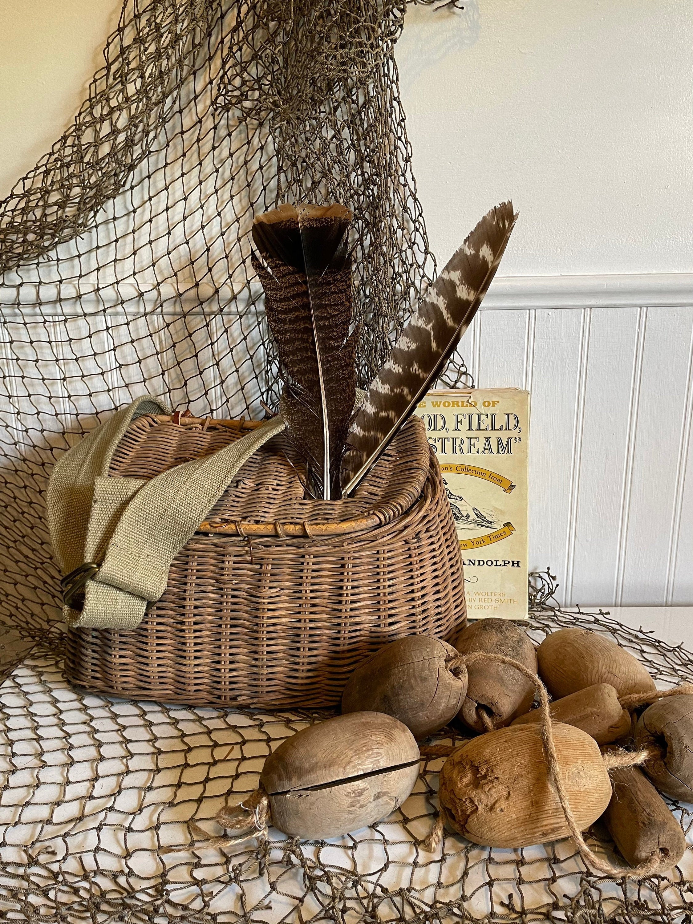 Reserved for Michele Wicker Fishing Creel Reed Fishermans Trout Creel Decor  Fly Fishing Fisherman Waders Pannier Reed Basket Round 