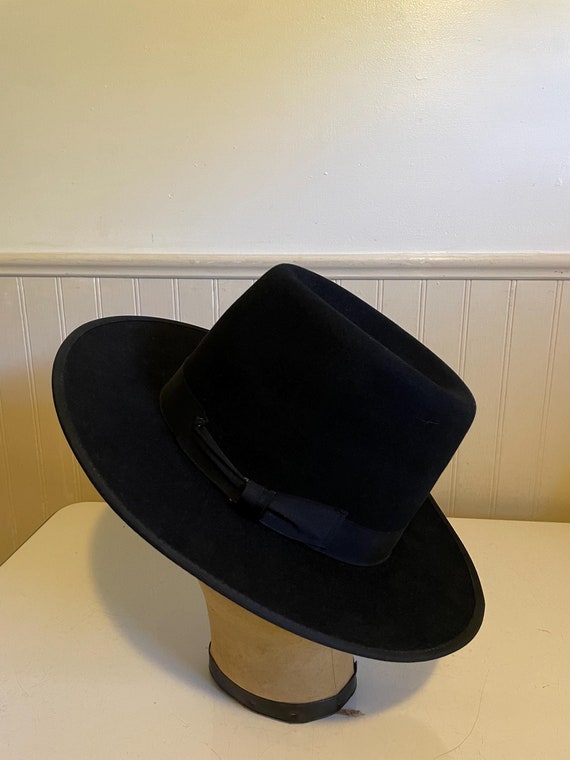 Small Amish Hat Size 6 7/8 - Black Fedora Genuine Beaver Fur 