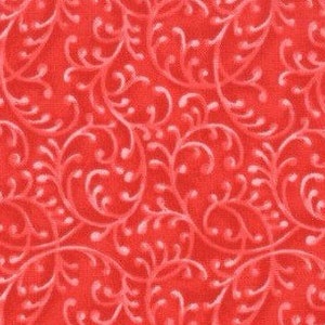 Red fabric by the yard, red vine fabric, red scroll fabric, red cotton fabric, red swirl fabric, red fabric basics, blender fabric, #16407