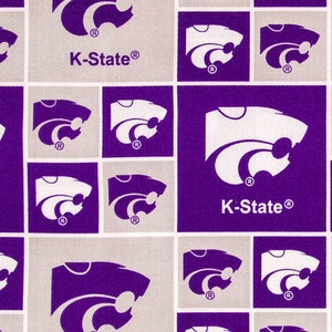 Kansas State fabric by the yard, cotton K State fabric, licensed fabric, Kansas State Wildcats fabric, K State Wildcats fabric