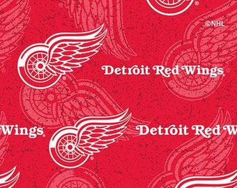 SALE! Detroit Red Wings fabric remnant 26 inches, cotton Detroit Red Wings fabric, licensed NHL fabric, hockey fabric