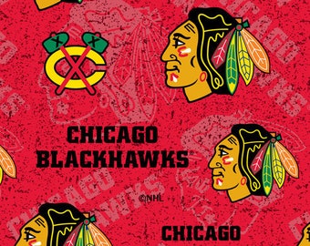 Chicago Blackhawks fabric by the yard, cotton Chicago Blackhawks fabric, licensed NHL fabric, hockey fabric,