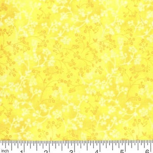 Yellow floral cotton fabric by the yard, #15337