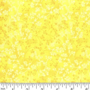 Yellow fabric by the yard, yellow floral fabric, yellow flower fabric, yellow cotton, yellow calico, yellow blender fabric, #15337