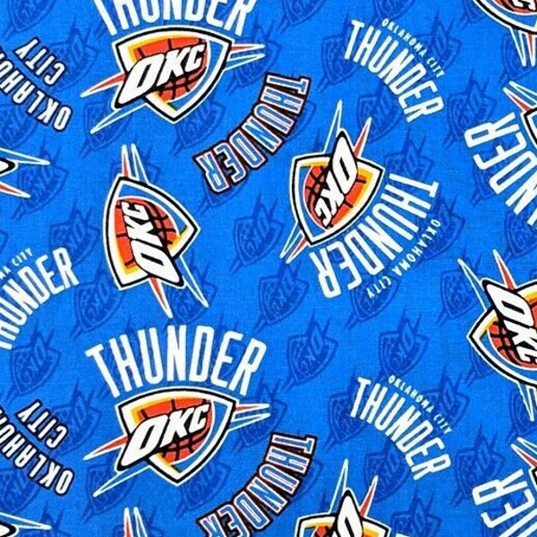 Oklahoma City Thunder fabric by the yard, cotton Oklahoma City Thunder fabric, licensed NBA fabric, basketball fabric