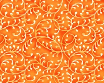 Orange and white swirl cotton fabric by the yard Freeway line, #20420
