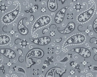 Gray paisley fabric by the yard, gray fabric, gray cotton, gray bandana fabric, #24176