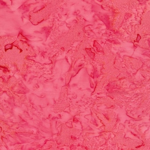 May include: A pink fabric with a marbled pattern. The fabric has a light pink background with darker pink and orange swirls.