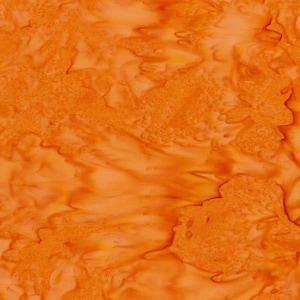May include: Orange batik fabric with a swirled pattern. The fabric has a subtle sheen and a soft texture.