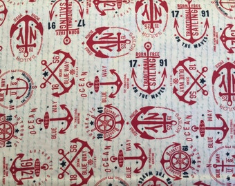 BTY~FABRIC FINDERS 100/% COTTON ~ NAUTICAL ANCHORS ~ AQUA ~ 59/"W