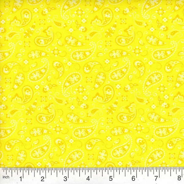 Yellow paisley fabric by the yard, yellow fabric, yellow cotton, yellow bandana fabric, #24181