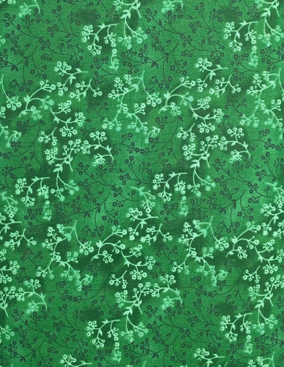 Green Fabric by the Yard Green Floral Fabric Green Flower Etsy