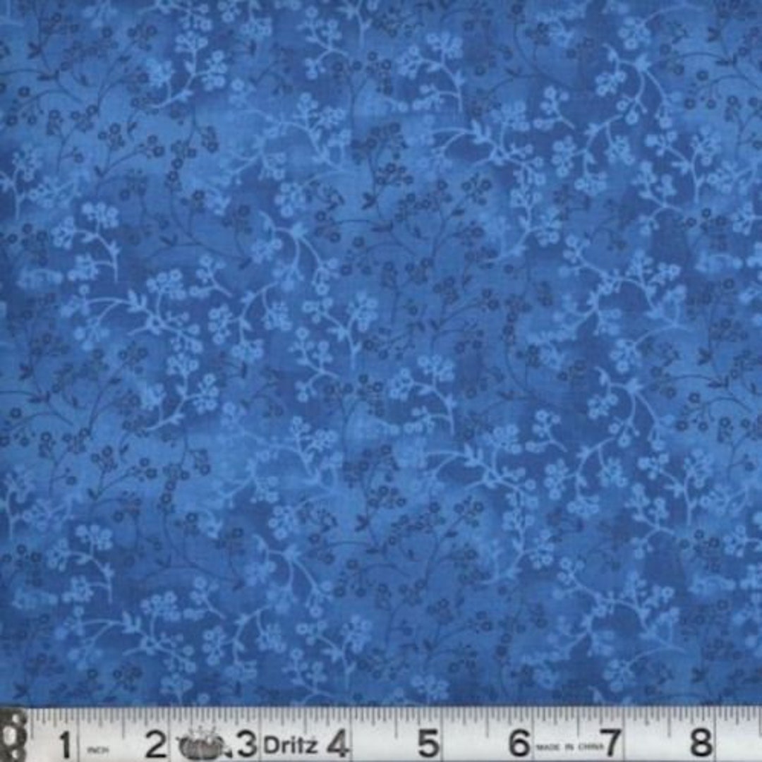 Blue Fabric by the Yard, Blue Floral Fabric, Blue Flower Fabric, Blue