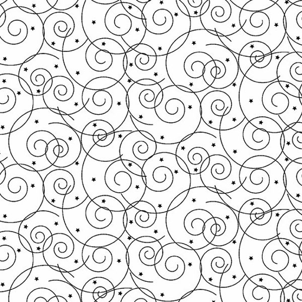 Tela blanca y negra de la línea de telas Andover Fabrics Century, tela de remolinos en blanco y negro, tela negra sobre blanca, #23062