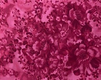 Pink floral cotton fabric by the yard, #22299