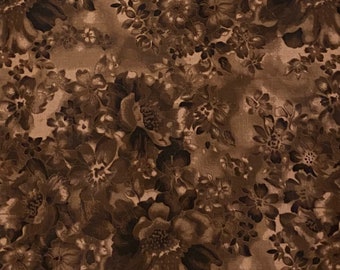 Brown floral cotton fabric by the yard, #22302