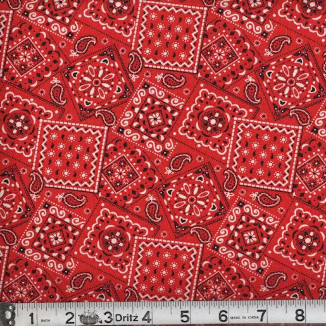 Red Bandana Look Fabric by the Yard, Red Bandana Print Fabric, Red