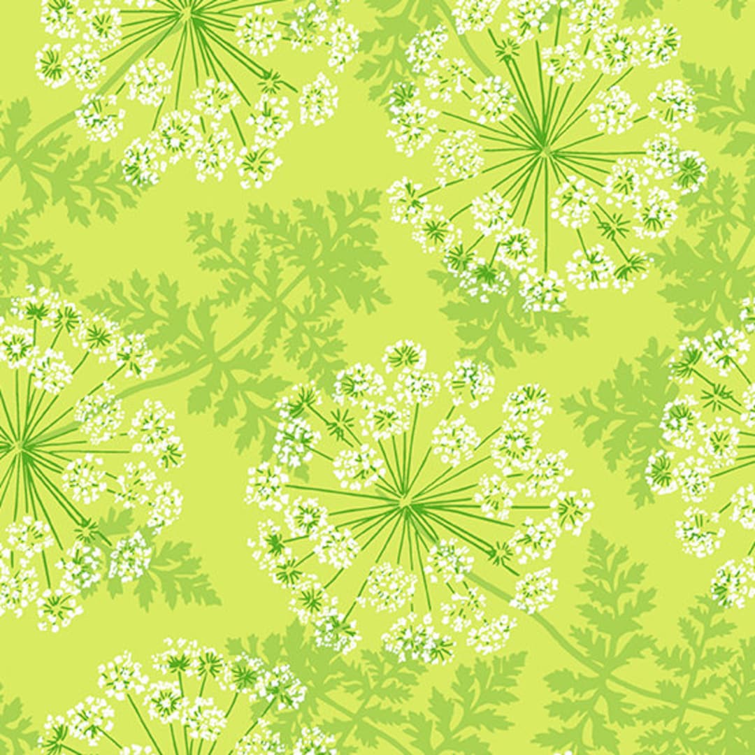 Lime Green Floral Fabric by Andover Fabrics Flora and Fauna in Lichen