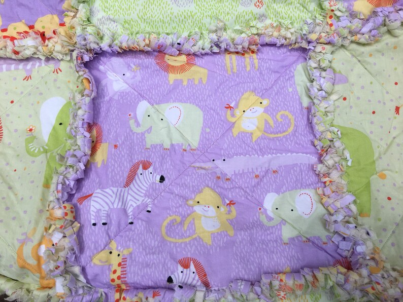 jungle quilt crib quilt Baby quilt pastel quilt baby rag quilt nursery quilt animal quilt #105
