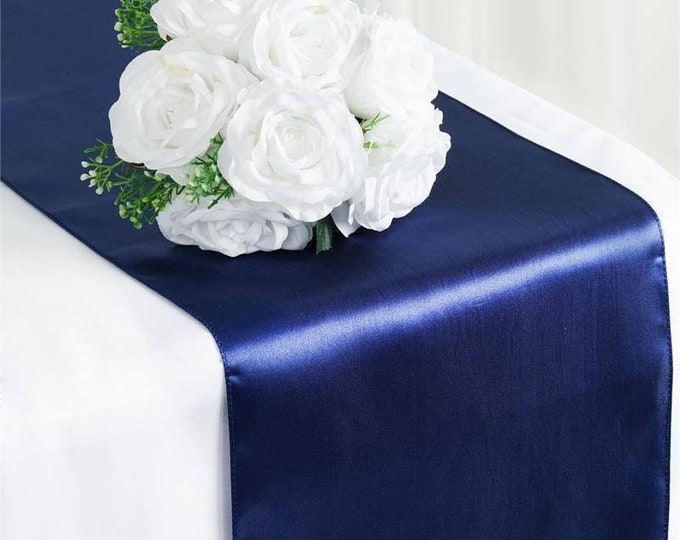 Navy Blue Satin Table Runner Navy Wedding Table Runner Etsy