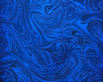 Royal blue fabric by the yard, royal blue swirl fabric, blue marble fabric, blue cotton, blue blender fabric, blue fabric basics, #18098