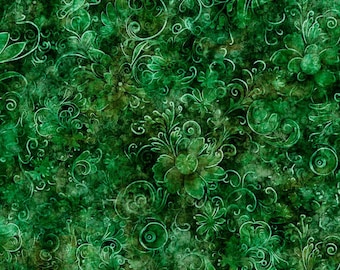 May include: A seamless pattern featuring a dark green background with intricate white floral designs. The pattern is reminiscent of a vintage wallpaper or fabric.
