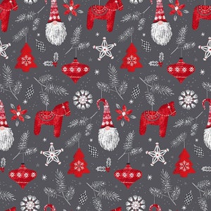 Christmas fabric by the yard, Hanging with my Gnomies by 3 Wishes, Christmas gnomes fabric, Christmas Santa hat fabric, #21171