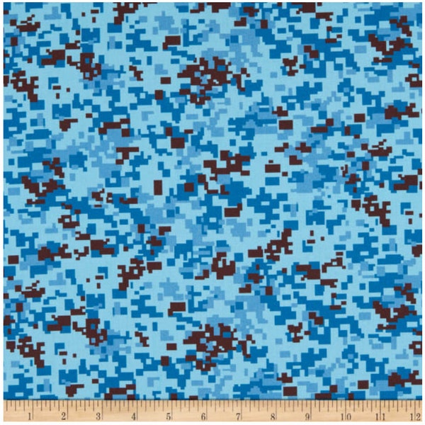 Blue camouflage fabric by the yard, blue camo fabric, blue digital camo, blue cotton camo fabric, #22156