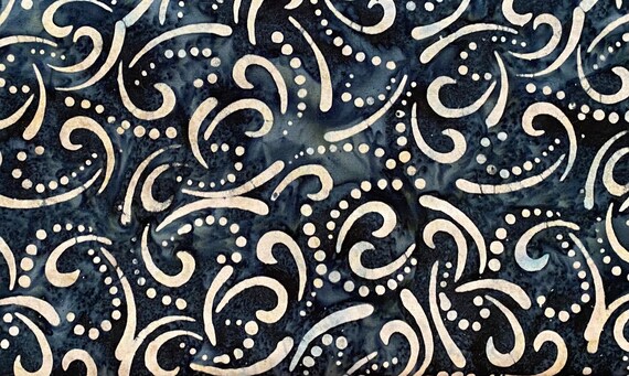 Blue batik fabric by the yard from Java Batiks by Island Batiks, dark blue  and off white batik, #21324