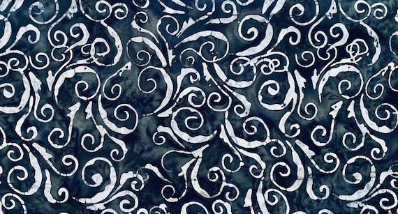 Blue batik fabric by the yard from Java Batiks by Island Batiks, blue gray  batik, dark blue and gray batik, #21326