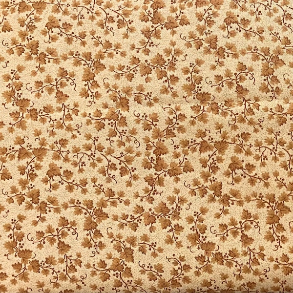 Tan fabric by the yard, tan cotton fabric, light brown fabric, tan floral fabric, tan flower fabric, tan fabric basics, #20499