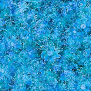 Blue fabric by the yard, blue flower fabric, blue swirl fabric, blue fabric basics, blue floral fabric, turquoise fabric, #24302