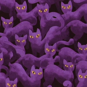 Halloween fabric by the yard by Hoffman Fabrics, spooky cat fabric, Halloween cat fabric, Happy Haunting U4982-474 Punch, #23674