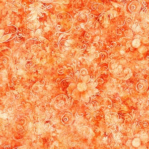 Orange fabric by the yard, orange flower fabric, orange swirl fabric, orange fabric basics, orange floral fabric, #25107