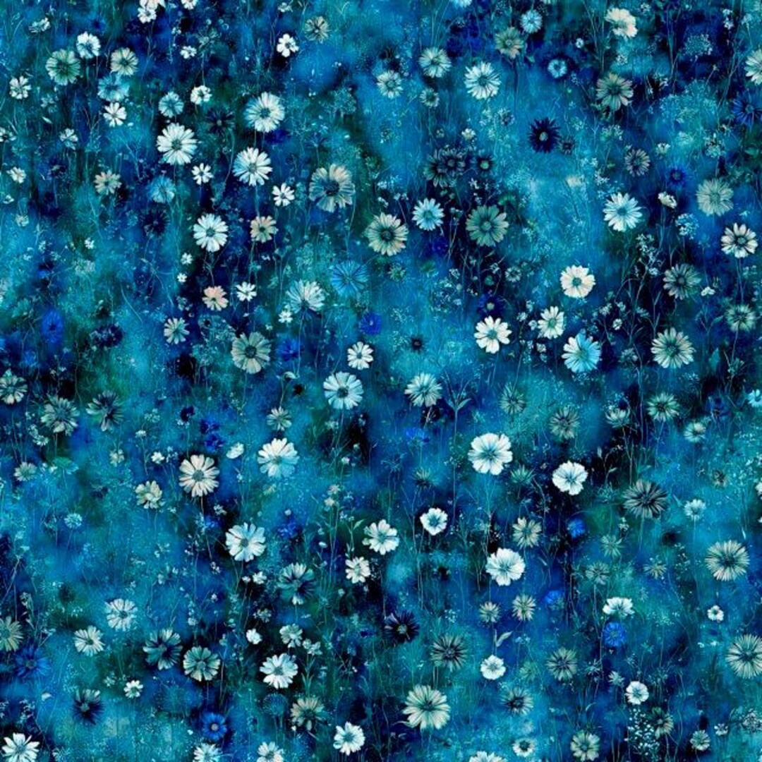 Blue Floral Cotton Fabric by the Yard Wildflower Meadows Line, #26093 ...