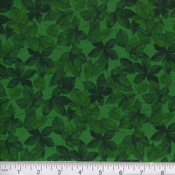Green fabric by the yard, green leaf fabric, green leaves fabric, green cotton fabric, green fabric basics, #22276
