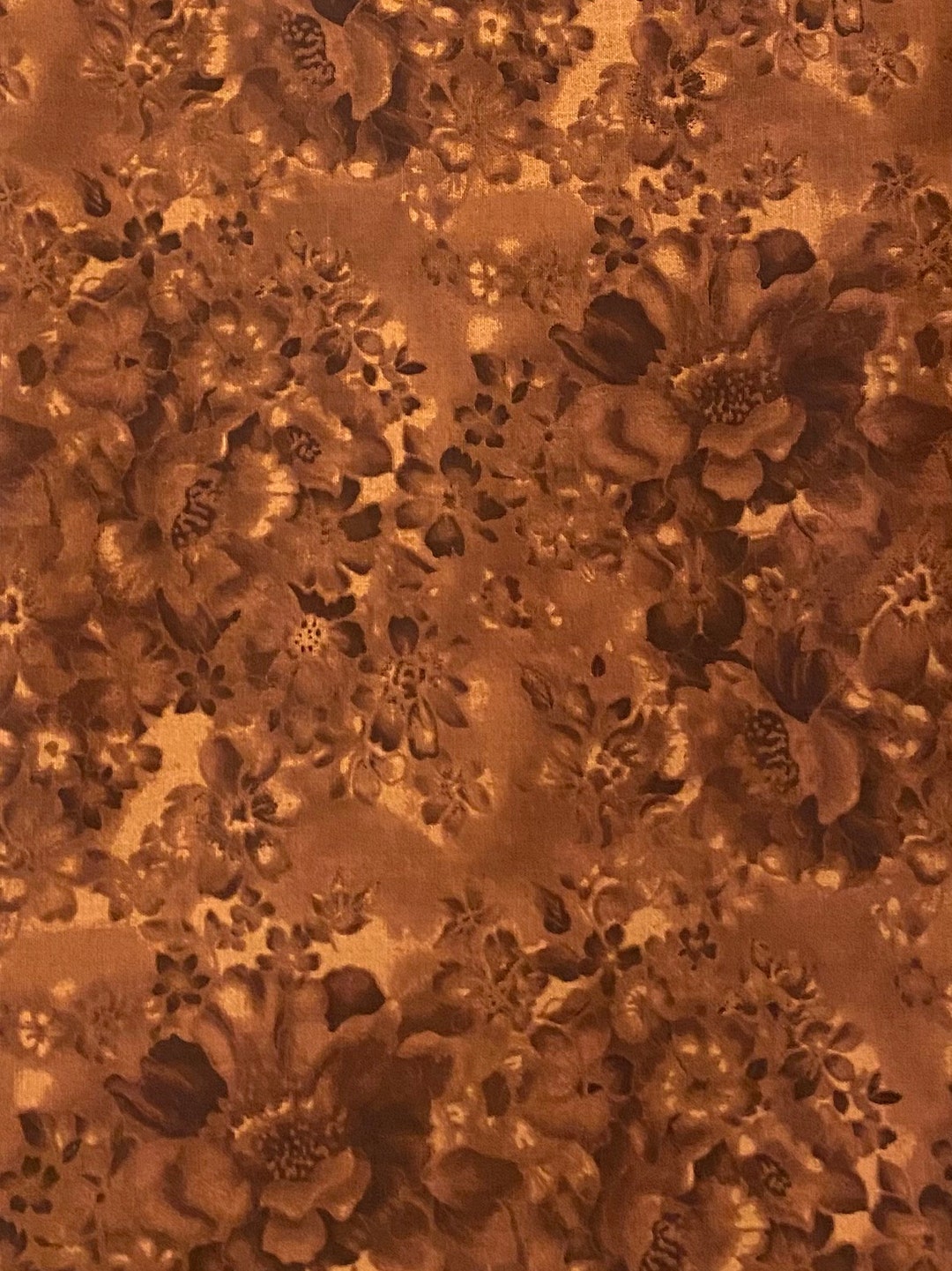 Brown Floral Fabric by the Yard, Rust Brown Fabric, Brown Flower Fabric