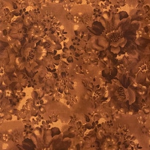 Brown floral fabric by the yard, rust brown fabric, brown flower fabric, brown fabric basics, brown cotton, #22298