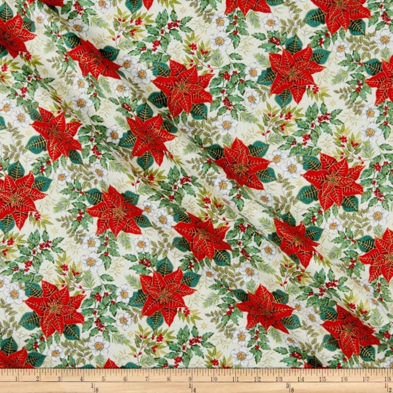 Christmas fabric by the yard poinsettia fabric Makower UK Etsy