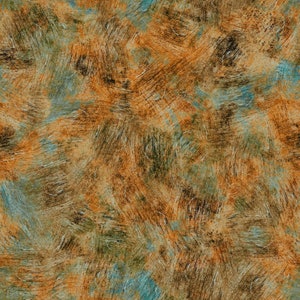 May include: Abstract seamless pattern with a textured, brushstroke effect in shades of brown, orange, blue, and green.