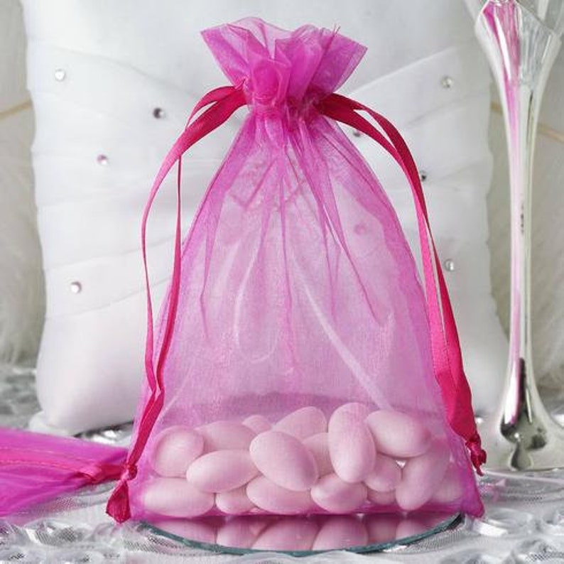 50 Hot Pink 5X7 Organza Bags Drawstring Jewelry Pouch Hot Pink Sheer Favor Bags Party Favor Bag Party Gift Bag Wedding Favor Bags
