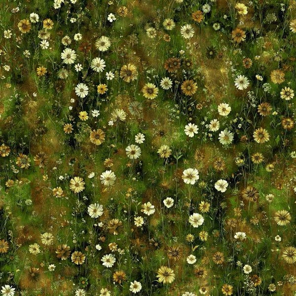 Tela de algodón con estampado floral verde oliva, cortada a medida, de la línea Wildflower Meadow, n.° 26091.