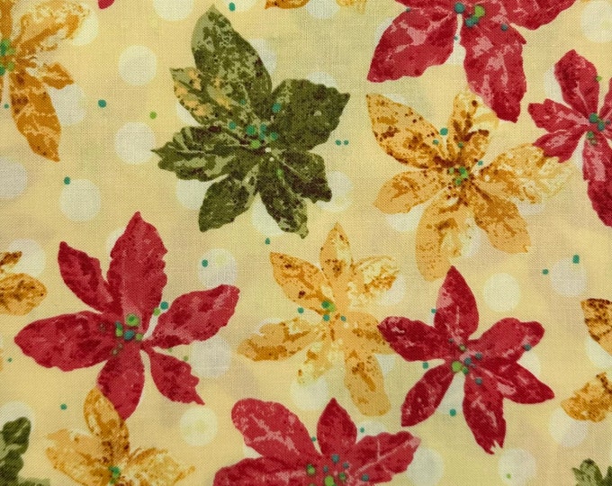 SALE Christmas Fabric by the Yard, Poinsettia Fabric by the Yard