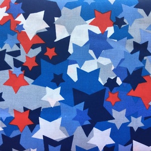 Patriotic fabric by the yard, blue stars fabric, red white and blue fabric, #18303