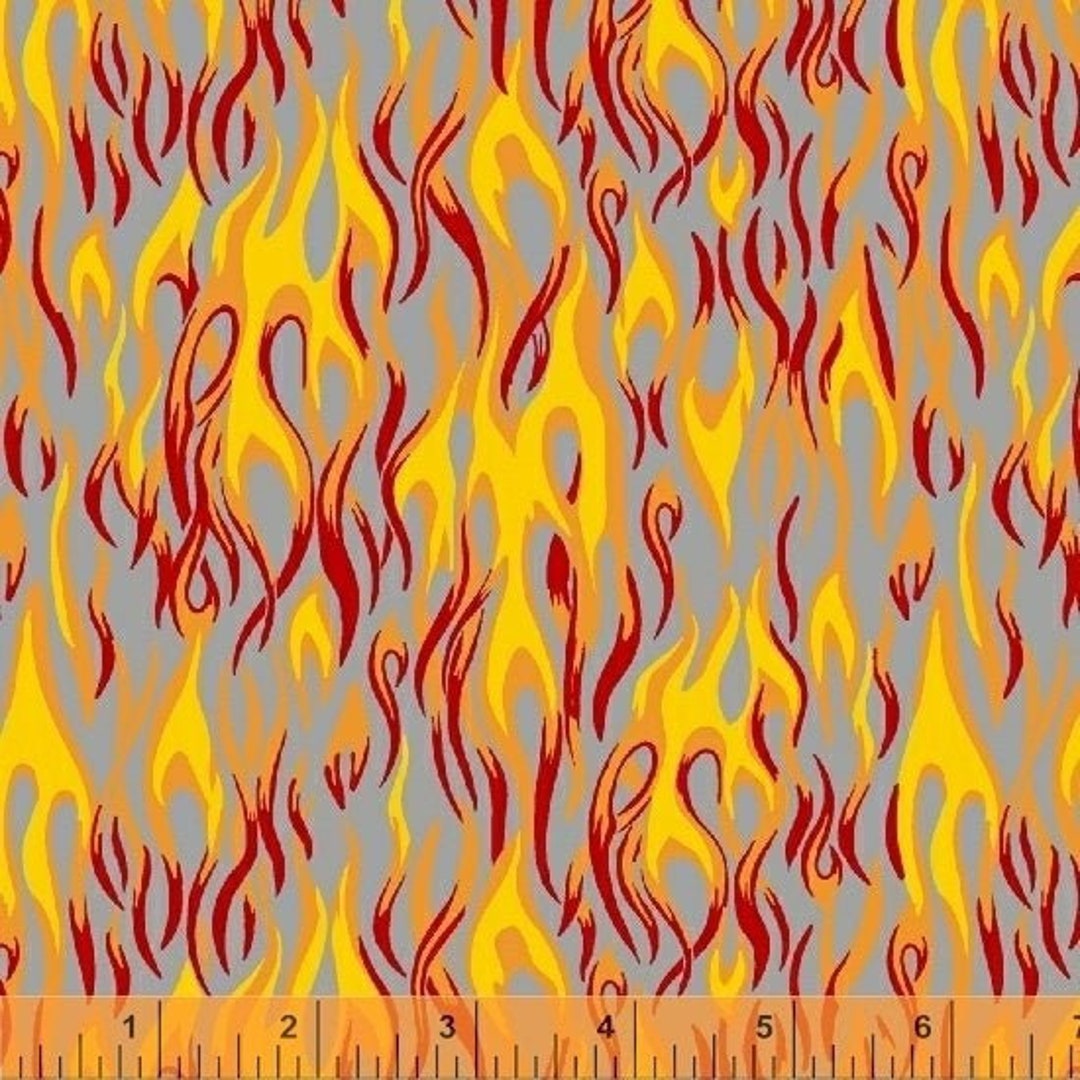 Orange Flames Fabric, Orange Motorcycle Fabric, Orange Biker Fabric