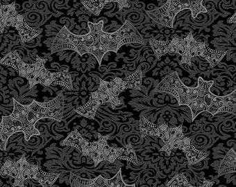 Halloween fabric by the yard by Andover Fabrics Mystery Manor line, bat fabric, spooky fabric, #24129