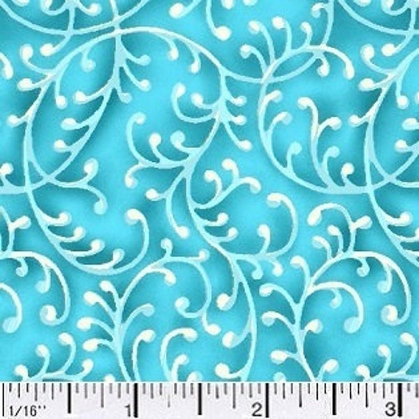 Turquoise fabric by the yard, aqua fabric, bright blue fabric by the yard, blue swirl fabric, blue cotton, blue fabric basics, #18056