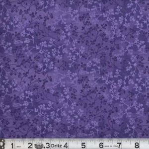 Purple fabric by the yard, purple floral fabric, purple flower fabric, purple cotton fabric, purple fabric basics, #17227