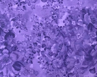 Purple floral cotton fabric by the yard, #22303