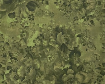 Green flower cotton fabric by the yard, #22296
